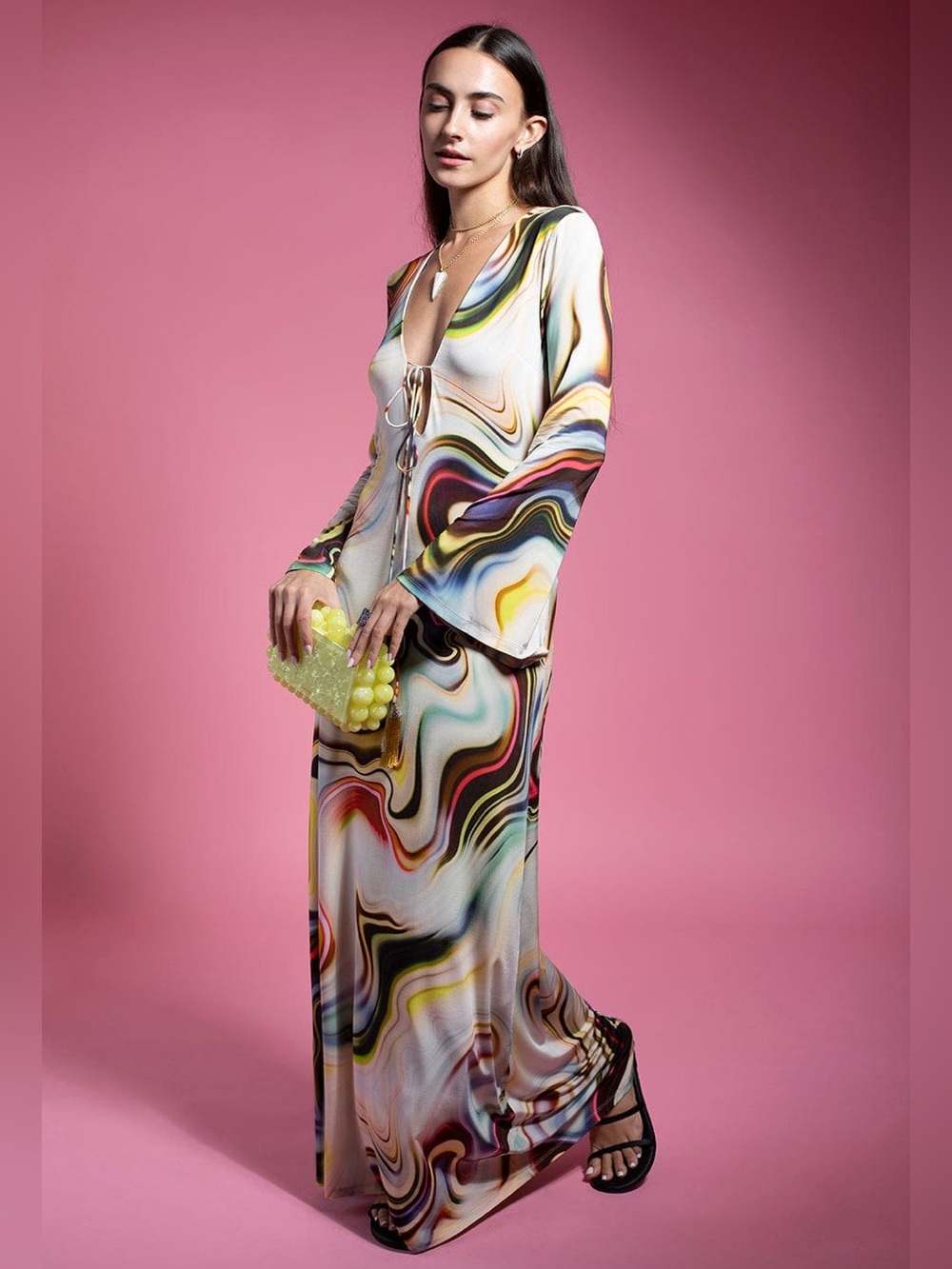 Alexis | Beriana Bell-Sleeve Maxi Dress in Multicolor Mist XS